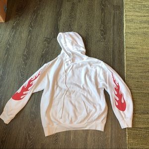 Brandy Melville white hoodie with red flames